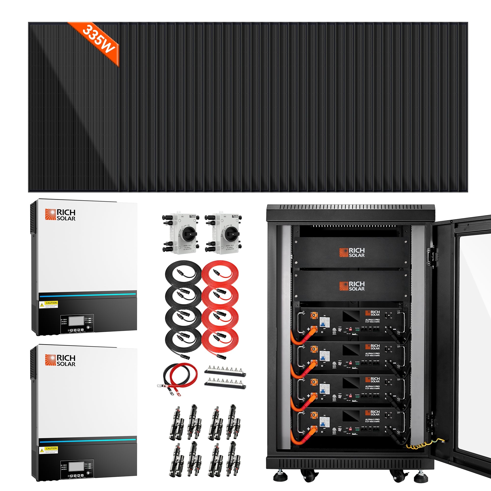 Complete Off-Grid Solar Kit 38 x MEGA 335 Solar Panels | 13,000W 120/240V Output | 48VDC - RS-CBK1301C