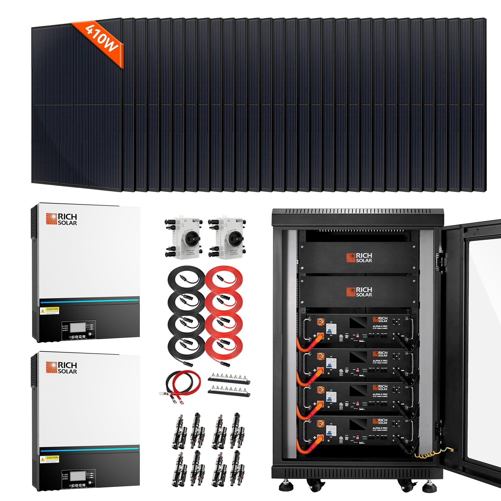 Complete Off-Grid Solar Kit 30 x MEGA 410 | 13,000W 120/240V Output | 48VDC - RS-CBK1301A