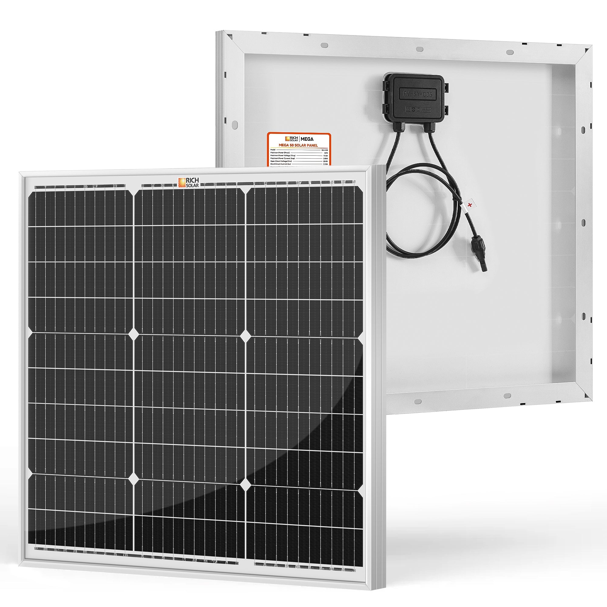 Rich Solar MEGA 50 | 50 Watt Solar Panel | Compact 12V Off-Grid Solar Panel for Boats, Vans, Trailers - RS-M50