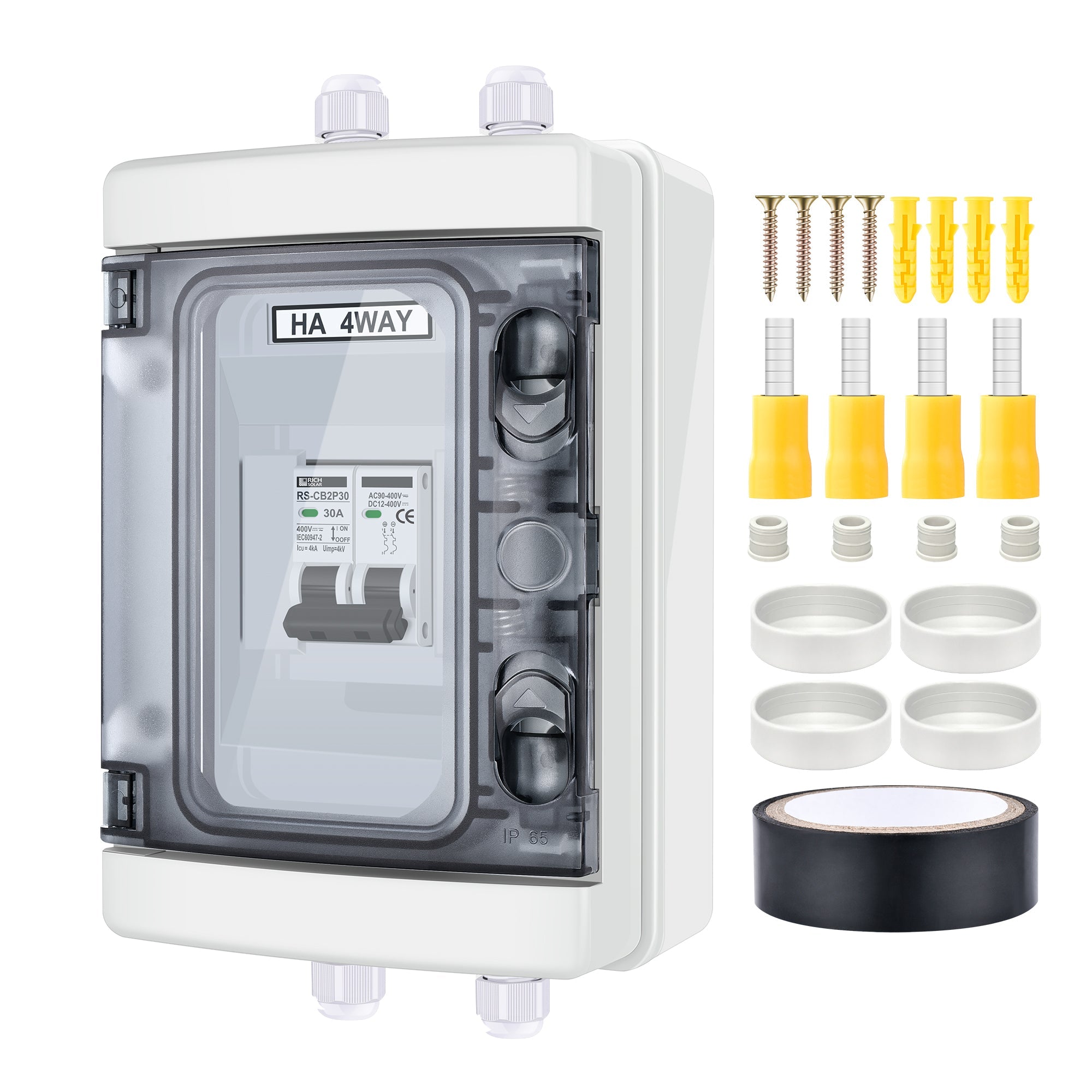 Rich Solar 2 Pole Outdoor Circuit Breaker Box | Outdoor Circuit Breaker Box with 2 Poles and Solar Isolator Disconnect Switch - RS-CB2P30